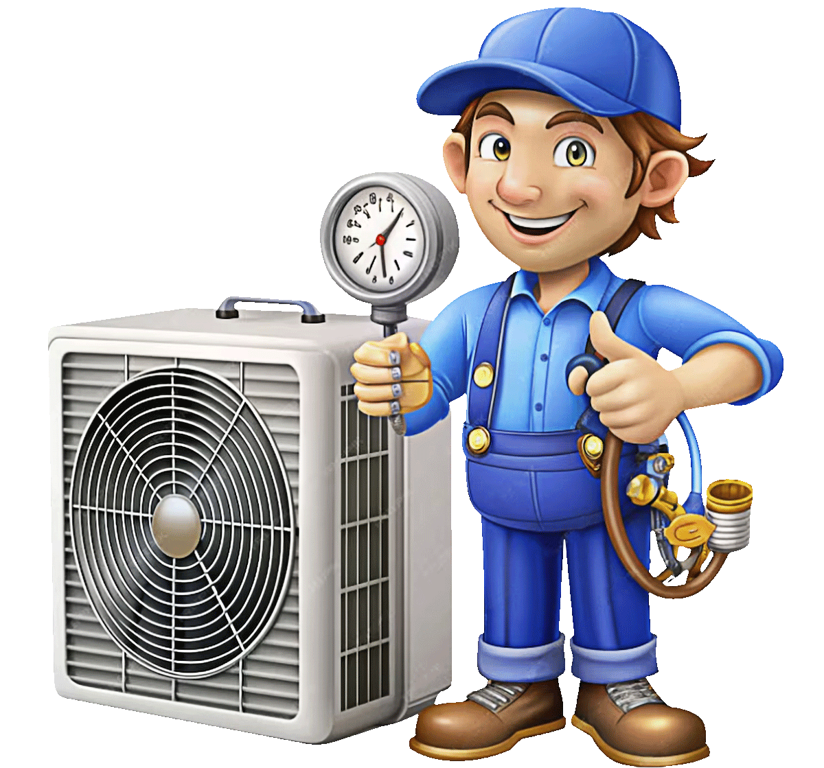Fast Solutions home page slider banner 3D technician / engineer male model with AC air condition outer unit